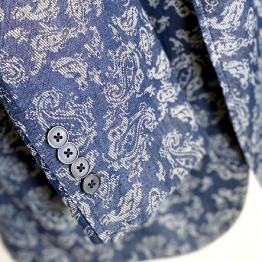 Tallia Blue Textured Paisley Cotton Blazer - Lined - Picture 3 of 14